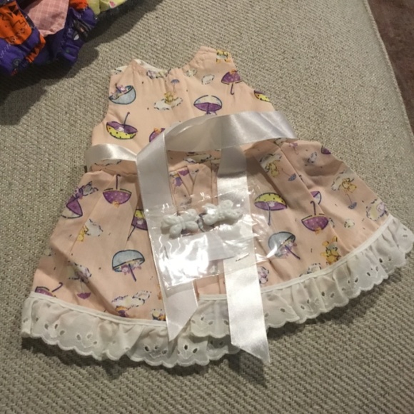 Pink dress with ribbon tie, hair bows for 18 “ doll or Bear, fit American Girl - Picture 6 of 7